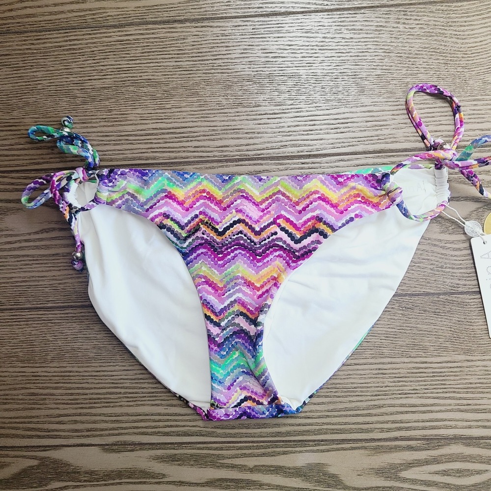 Vitamin A Michaela Reversible Tie-Side Bikini Bottom S Colorful/White Wave Print
